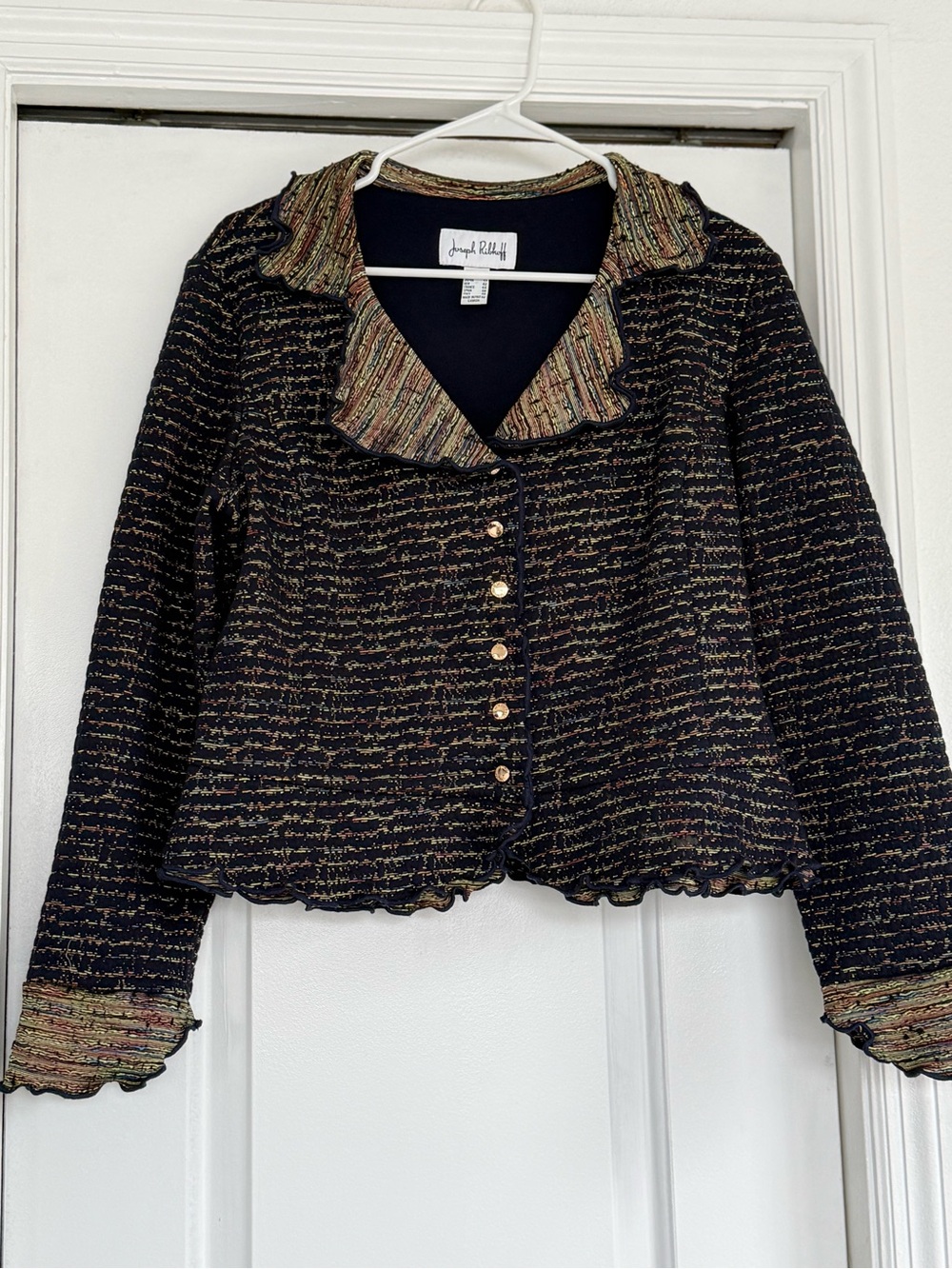 Joseph Ribkoff Black Multicolor Tweed Button Jacket